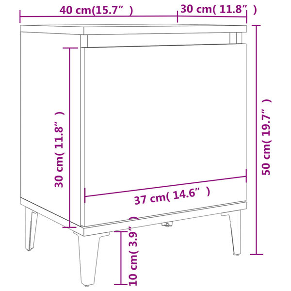 vidaXL Κομοδίνο Καφέ Δρυς 40 x 30 x 50 εκ. με Μεταλλικά Πόδια