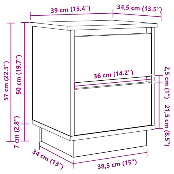 vidaXL Κομοδίνα με LED Φώτα 2 τμχ Γκρι Σκυρόδεμα 39x34.5x50 εκ