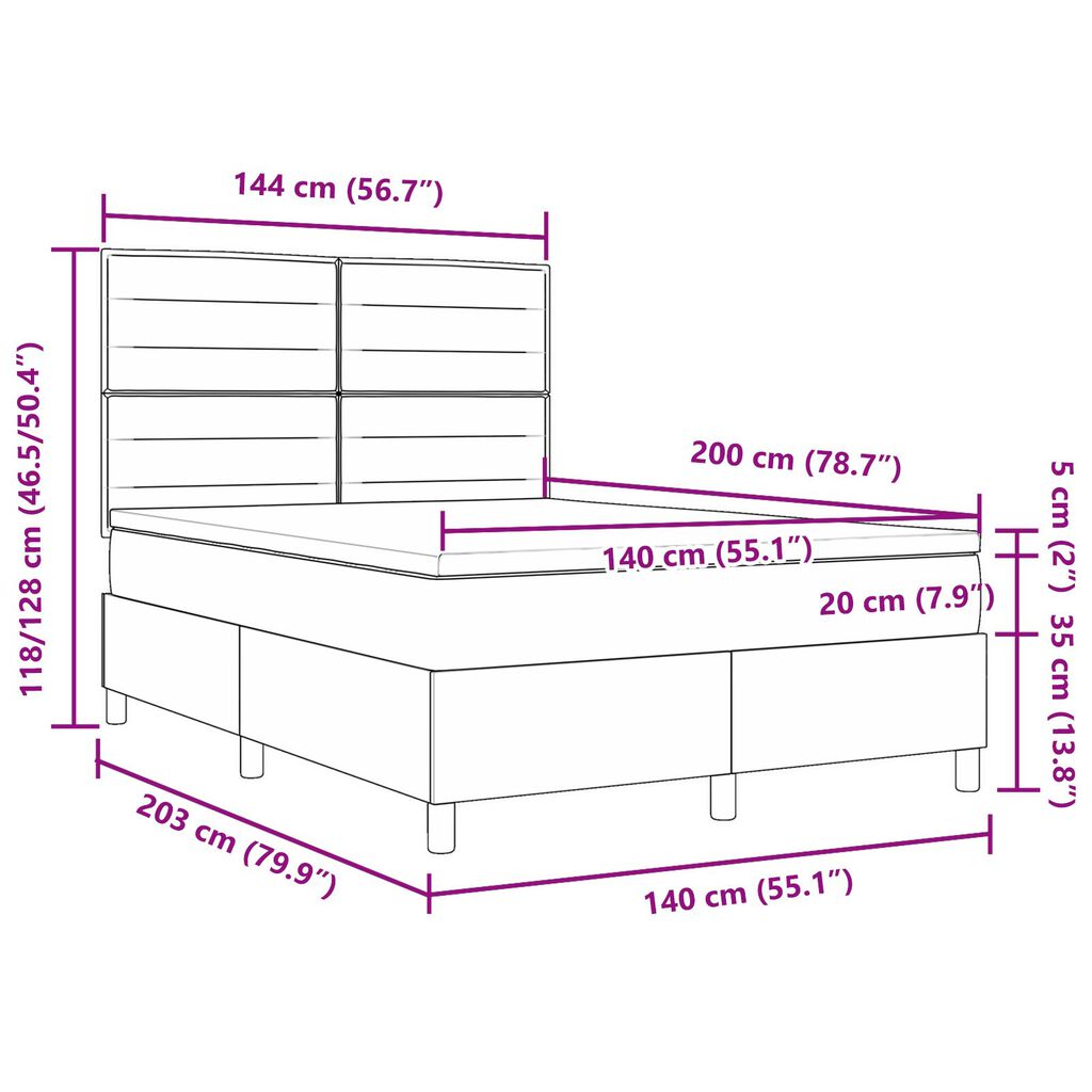 vidaXL Κρεβάτι με Στρώμα Ανοιχτό Γκρι 140x200 εκ. Ύφασμα