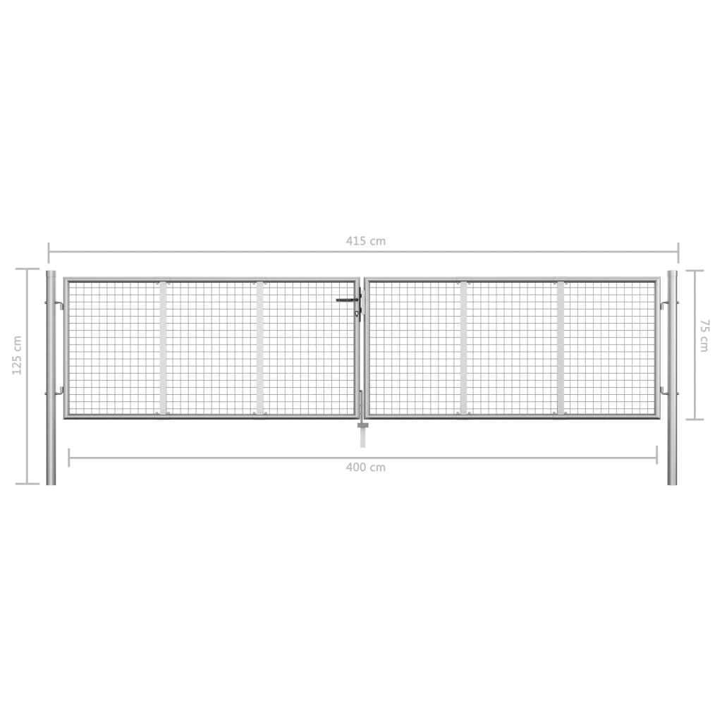 vidaXL Πόρτα Περίφραξης Ασημί 415 x 125 εκ. από Γαλβανισμένο Χάλυβα