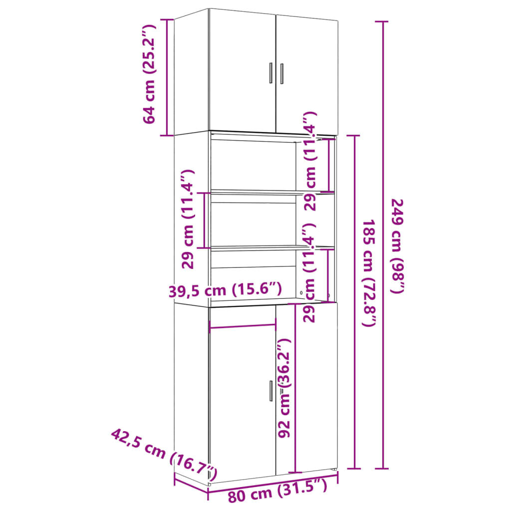 vidaXL Ντουλάπι Μαύρο 80x42,5x249 εκ. από Επεξεργασμένο Ξύλο