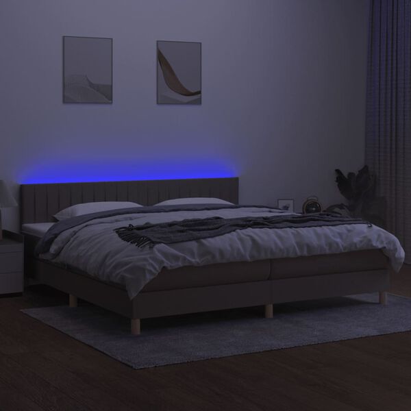 vidaXL &Kappa;&rho;&epsilon;&beta;ά&tau;&iota; Boxspring &mu;&epsilon; &Sigma;&tau;&rho;ώ&mu;&alpha; & LED Taupe 200x200 &epsilon;&kappa;. &Upsilon;&phi;&alpha;&sigma;&mu;ά&tau;&iota;&nu;&omicron;