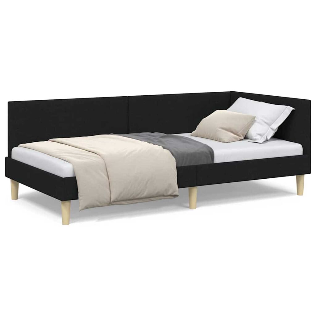 vidaXL Κρεβάτι Γωνίας Άλλο Μαύρο 90 x 190 cm Ύφασμα και Έργο ξύλου
