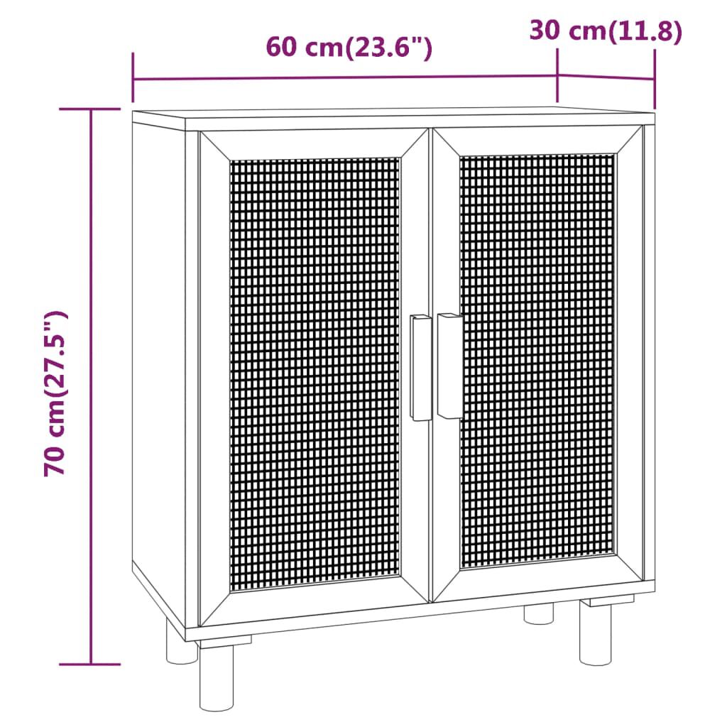 vidaXL Ντουλάπι Καφέ 60 x 30 x 70 εκ. από Μασίφ Πεύκο & Φυσικό Ρατάν