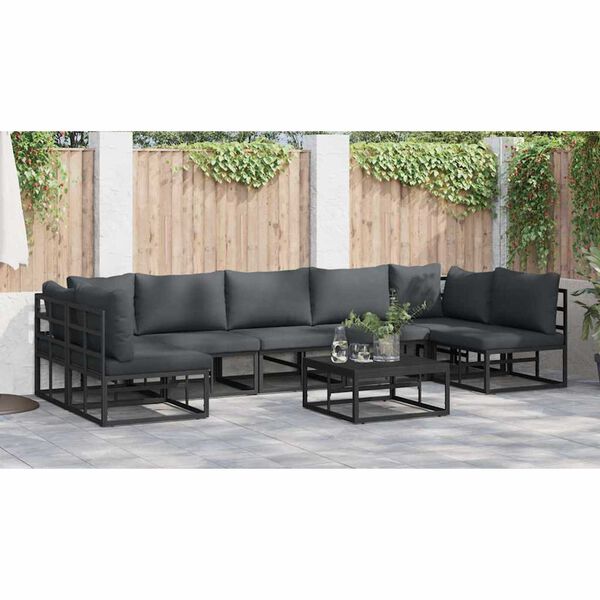 vidaXL Σετ Καναπέ Κήπου με μαξιλάρι 7 pcs Μαύρο Αλουμίνιο