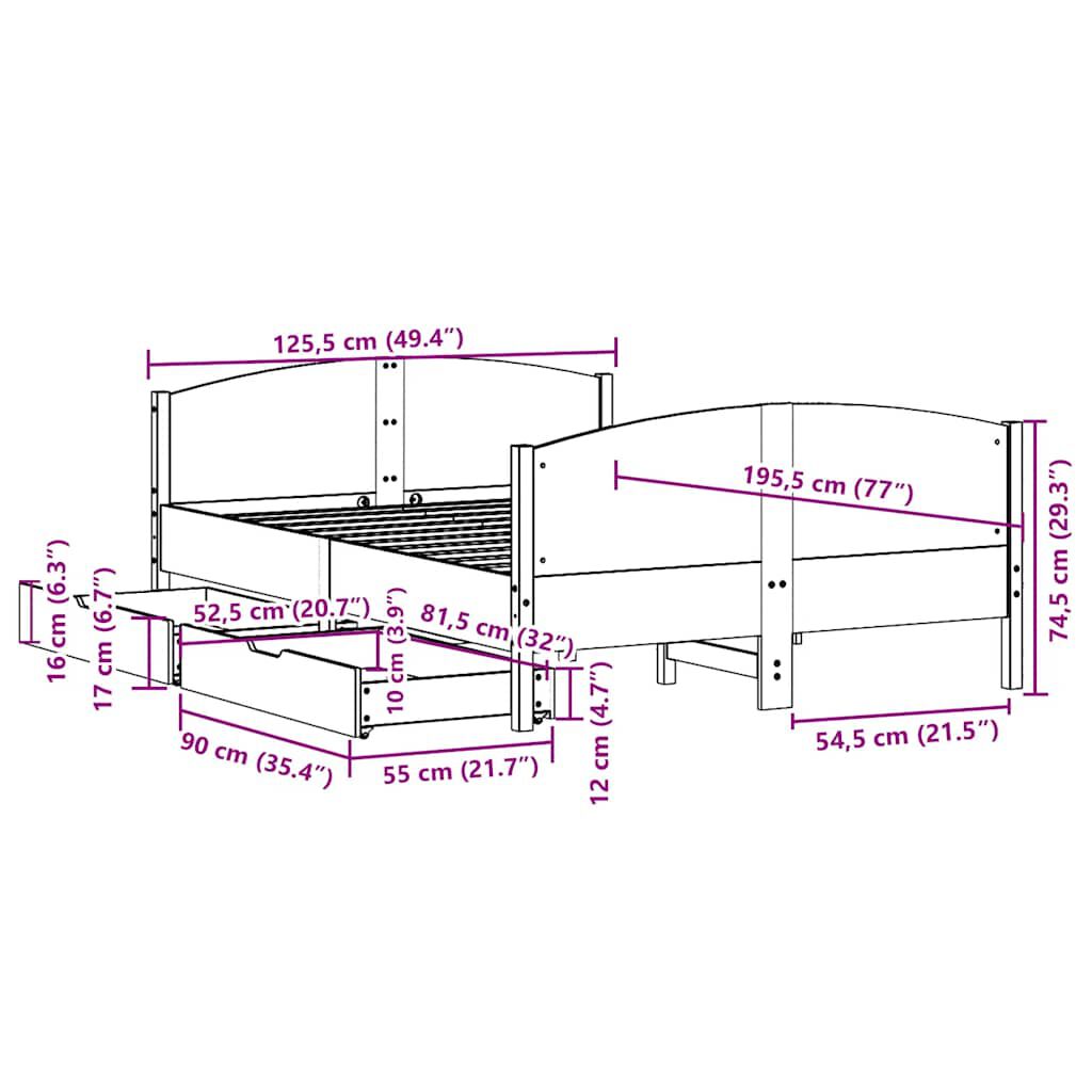 vidaXL Σκελετός Κρεβ. Χωρίς Στρώμα Λευκό 120x190 εκ Μασίφ Πεύκο