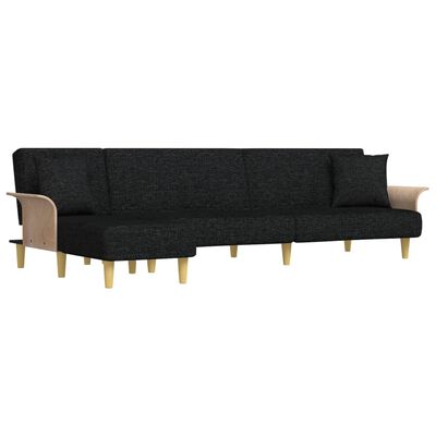 vidaXL Καναπές Κρεβάτι Γωνιακός Μαύρος 279 x 140 x 70 εκ. Υφασμάτινος