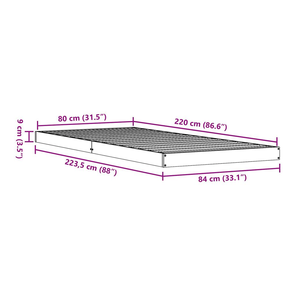 vidaXL Πλαίσιο Κρεβατιού 80x220 εκ. Μασίφ Ξύλο Πεύκου
