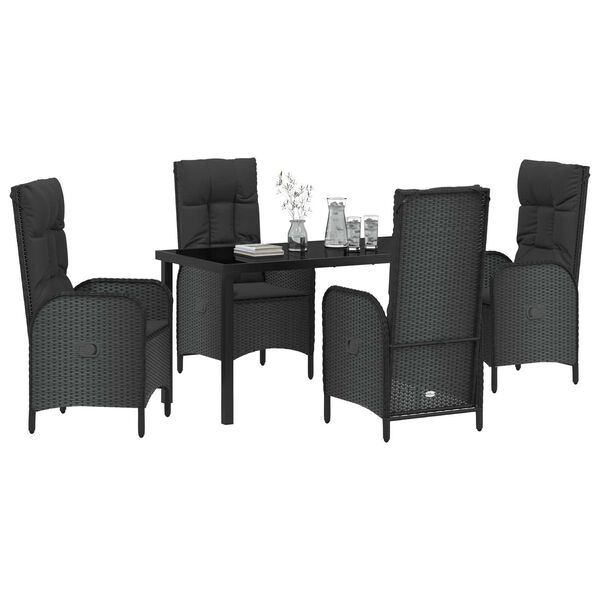 vidaXL Σέτ φαγητού για κήπο με μαξιλάρι 5 pcs Μαύρο Πολυ ράταν