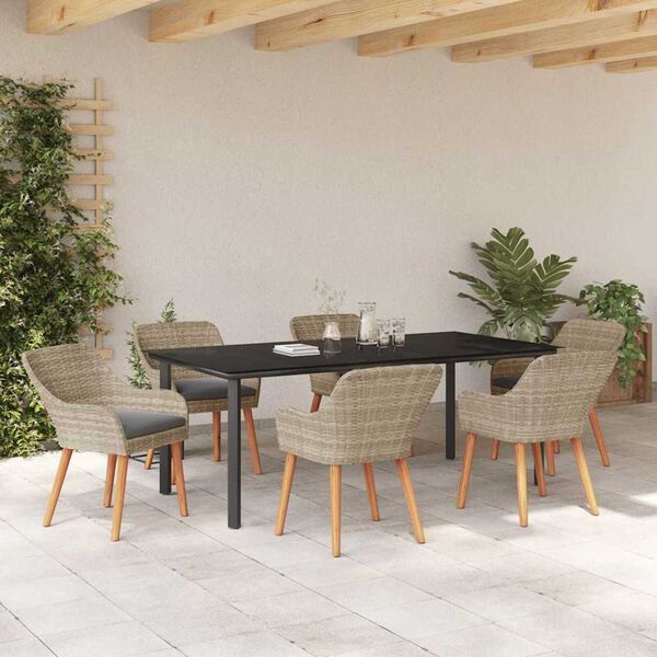 vidaXL Σετ τραπεζαρίας 7 pcs Ανοιχτό γκρι Πολυ ράταν
