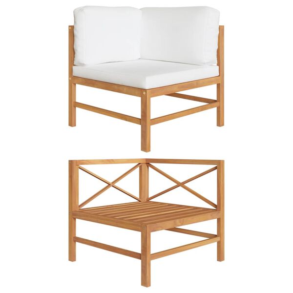 vidaXL Καναπές Γωνιακός από Μασίφ Ξύλο Teak με Κρεμ Μαξιλάρια