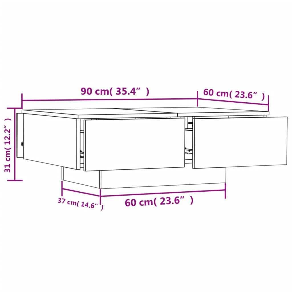 vidaXL Τραπεζάκι Σαλονιού Sonoma Δρυς 90 x 60 x 31 εκ. από Επεξ. Ξύλο