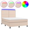 vidaXL Κρεβάτι Boxspring Στρώμα&LED Καπουτσίνο 140x190 εκ. Συνθ. Δέρμα