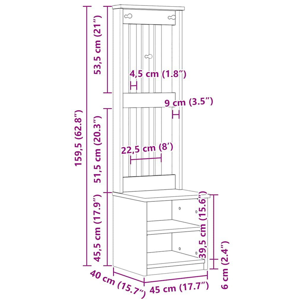 vidaXL Δέντρο χωλ "SANDENS" 45x40x159,5 εκ.Πεύκο μασίφ ξύλο