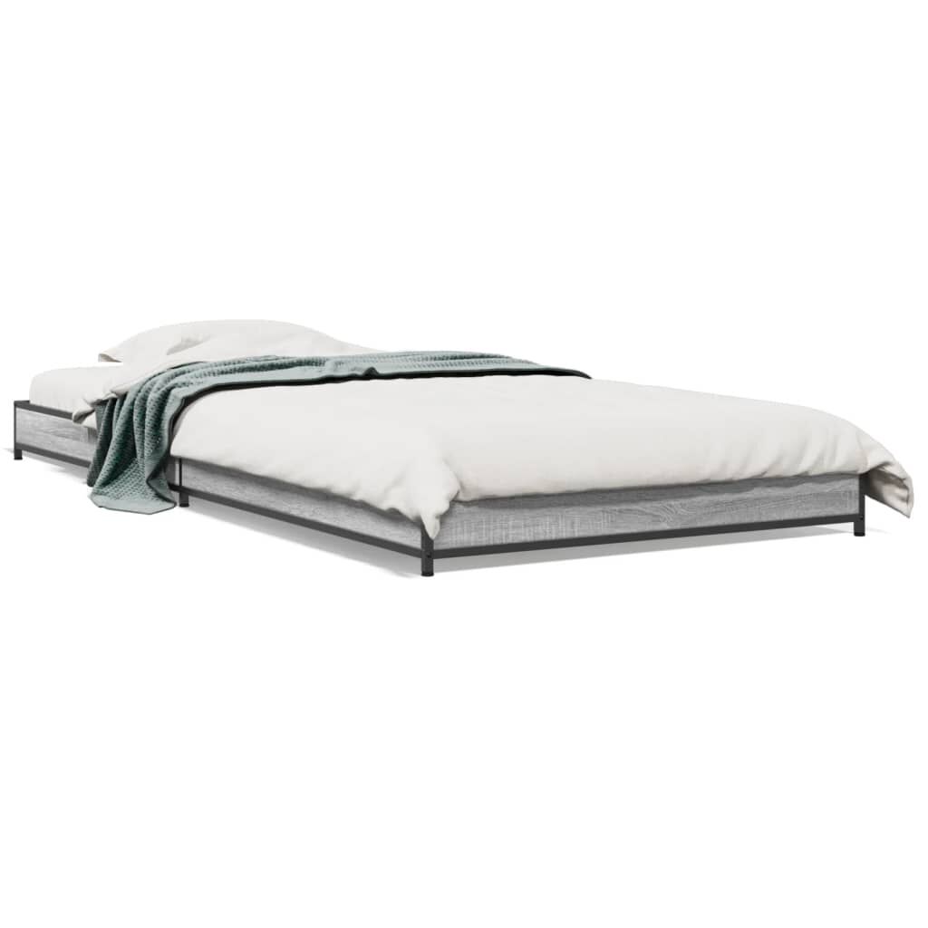 vidaXL Πλαίσιο Κρεβατιού Γκρι Sonoma 75x190 εκ. Επεξ. Ξύλο & Μέταλλο