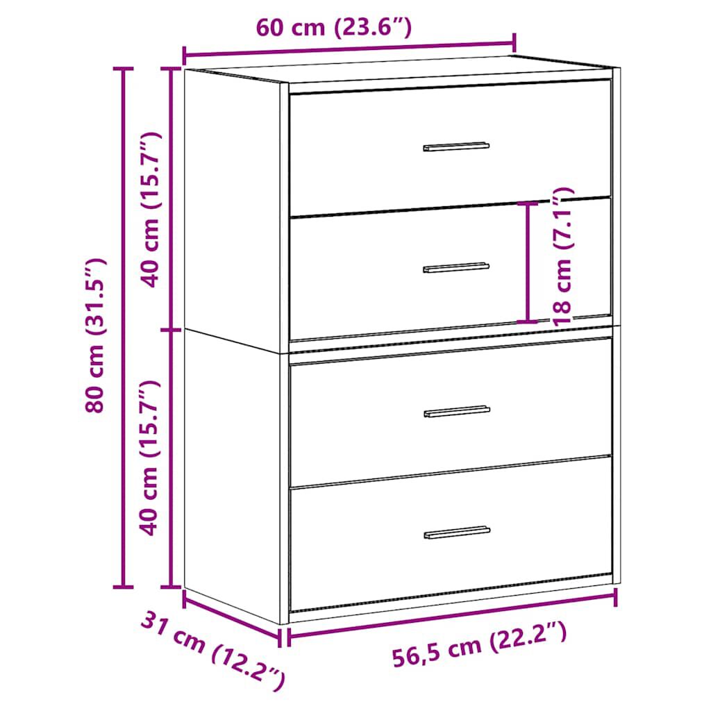 vidaXL Ντουλάπια με 2 συρτάρια 2 τεμάχια Λευκό 60x31x40 cm