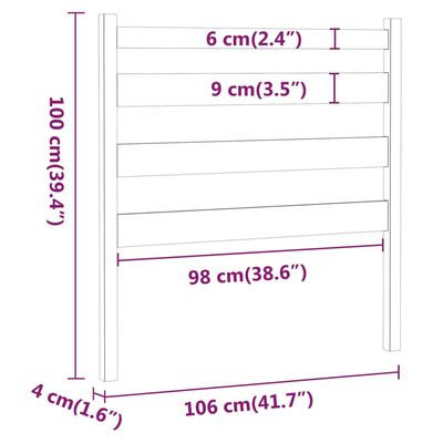 vidaXL Κεφαλάρι Κρεβατιού Γκρι 106 x 4 x 100 εκ. από Μασίφ Ξύλο Πεύκου