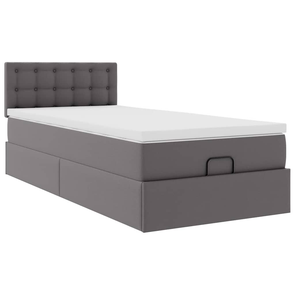 vidaXL Οθωμανικό κρεβάτι με στρώματα & LEDs Γκρι 80x200cm Faux Leather
