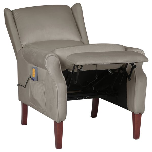 vidaXL Πολυθρόνα Μασάζ Ανακλινόμενη Ανοιχτό Γκρι Βελούδινη