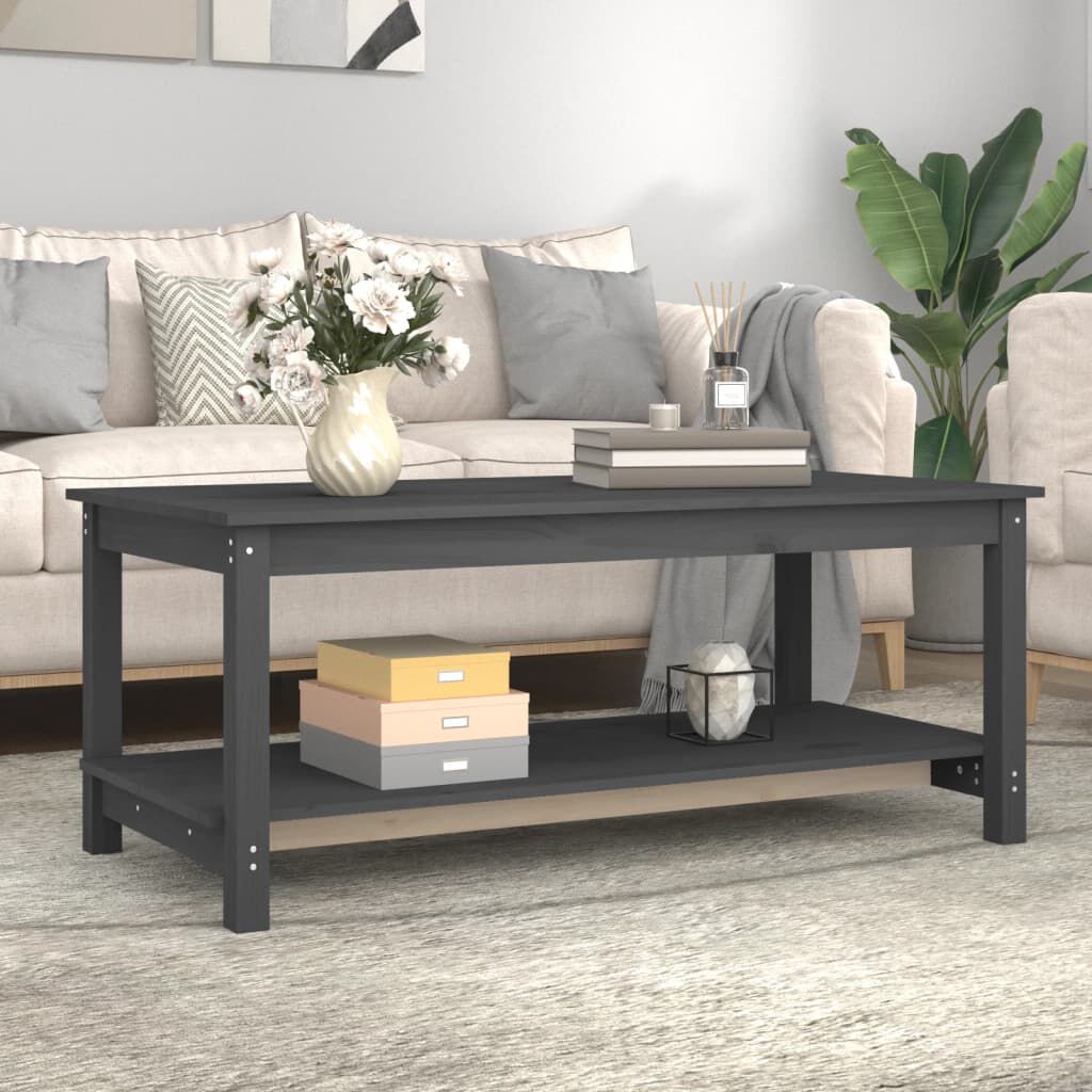 vidaXL Τραπεζάκι Σαλονιού Γκρι 110 x 55 x 45 εκ. από Μασίφ Ξύλο Πεύκου