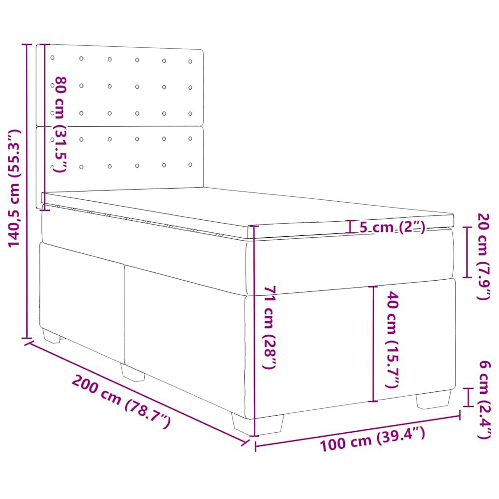 vidaXL Κρεβάτι Boxspring με Στρώμα Σκούρο Πράσινο 100x200εκ. Βελούδινο