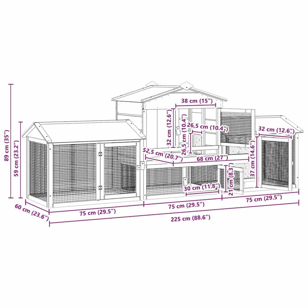 vidaXL Κοτέτσι Καφέ 225 x 60 x 89 εκ
