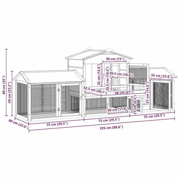 vidaXL Κοτέτσι Καφέ 225 x 60 x 89 εκ