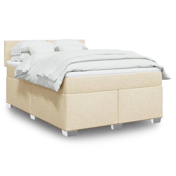 vidaXL &Kappa;&rho;&epsilon;&beta;ά&tau;&iota; Boxspring &mu;&epsilon; &Sigma;&tau;&rho;ώ&mu;&alpha; &Kappa;&rho;&epsilon;&mu; 140x190 &epsilon;&kappa;. &Upsilon;&phi;&alpha;&sigma;&mu;ά&tau;&iota;&nu;&omicron;