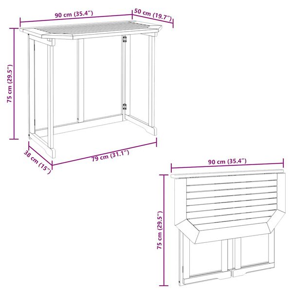 vidaXL Τραπέζι Bistro 90 x 50 x 75 εκ. από Μασίφ Ξύλο Ακακίας