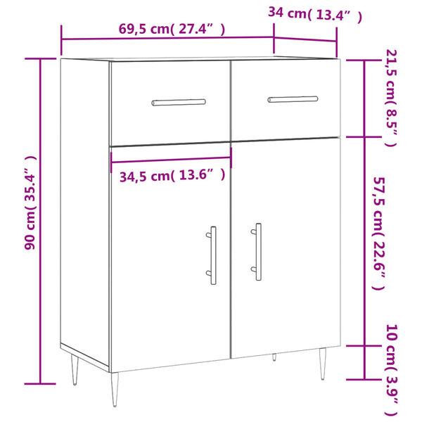 vidaXL Ντουλάπι Γυαλιστερό Λευκό 69,5x34x90 εκ. Επεξεργασμένο Ξύλο