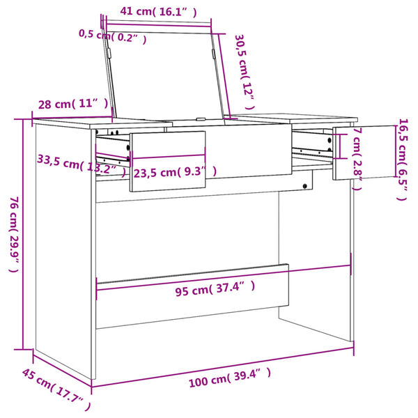 vidaXL Μπουντουάρ με Καθρέφτη Sonoma Δρυς 100x45x76 εκ.