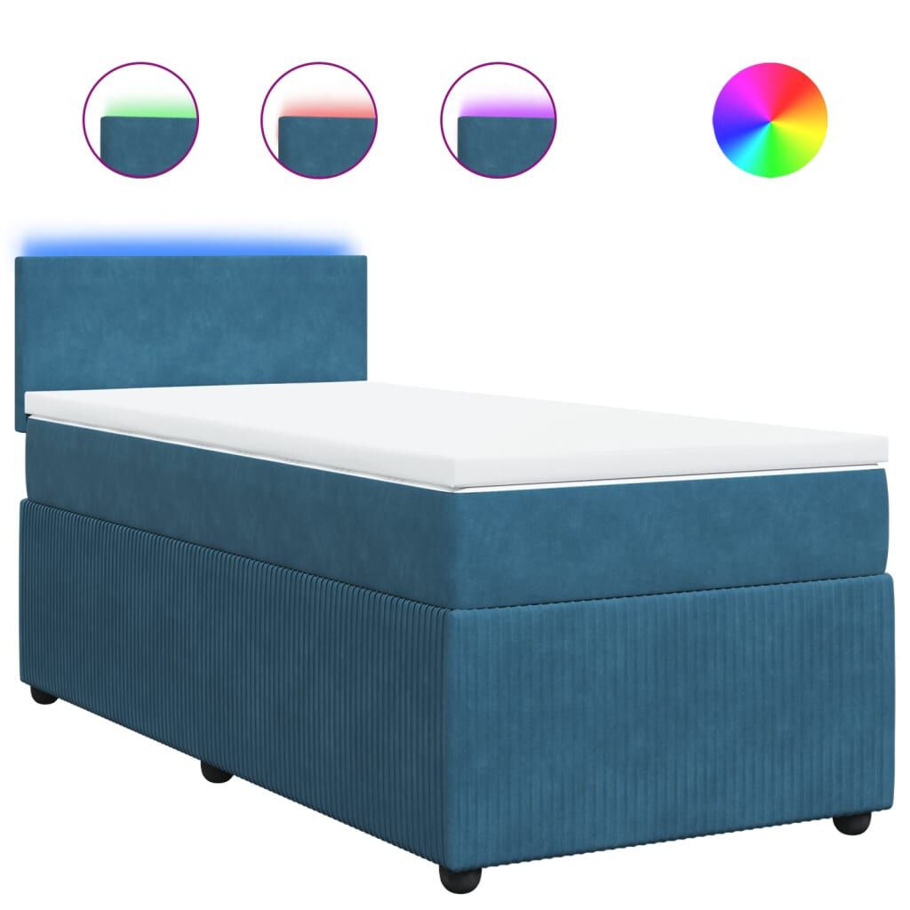vidaXL Κρεβάτι Boxspring με Στρώμα Μπλε 80 x 200 εκ. Βελούδινο