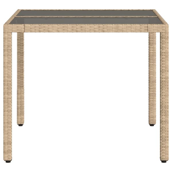 vidaXL Τραπέζι Κήπου Γυάλινη Επιφάνεια Μπεζ 90x90x75 εκ. Συνθ. Ρατάν