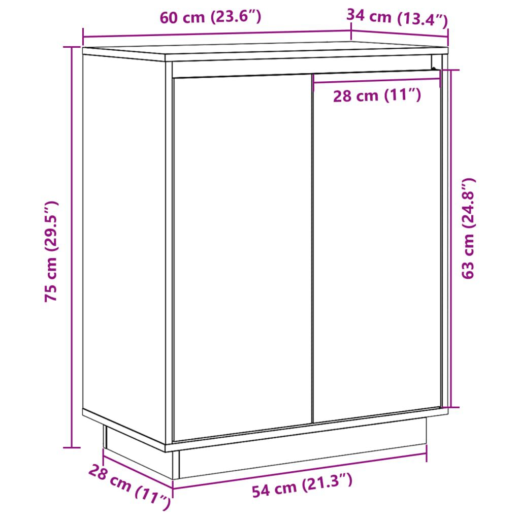 vidaXL Ντουλάπι Μαύρο 60 x 34 x 75 εκ. από Μασίφ Ξύλο Πεύκου