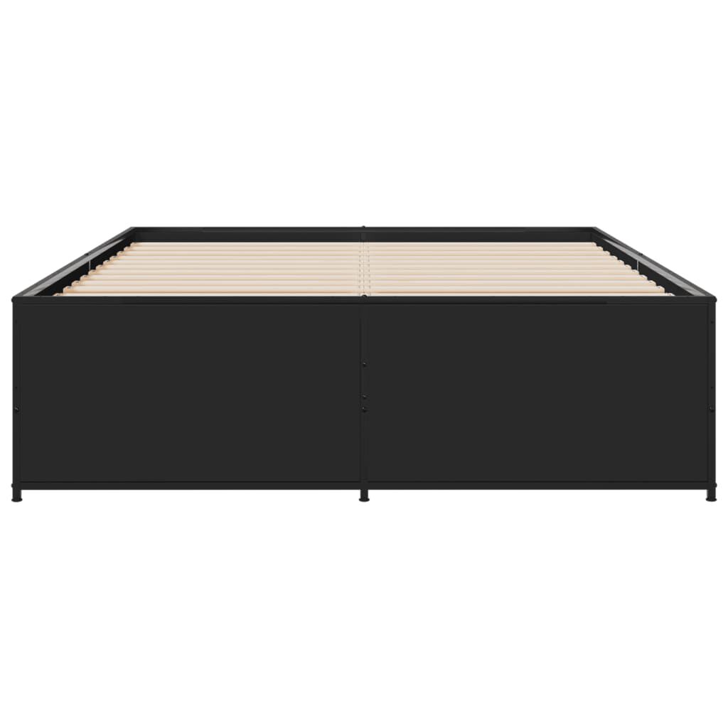 vidaXL Πλαίσιο Κρεβατιού Μαύρο 135x190 εκ. Επεξ. Ξύλο & Μέταλλο