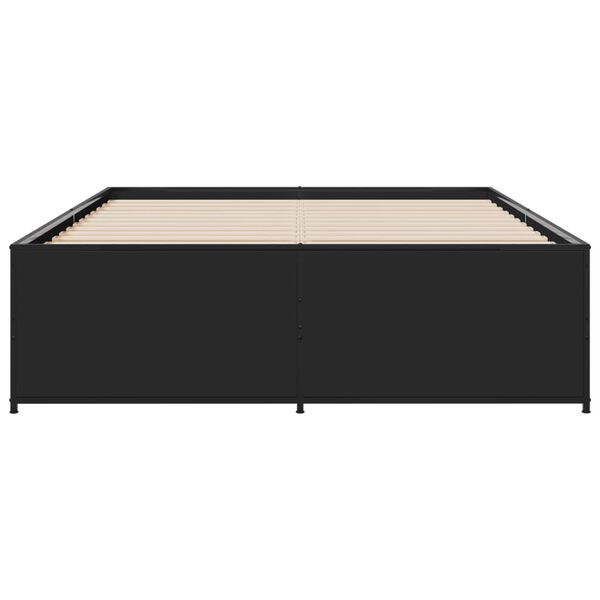 vidaXL Πλαίσιο Κρεβατιού Μαύρο 135x190 εκ. Επεξ. Ξύλο & Μέταλλο