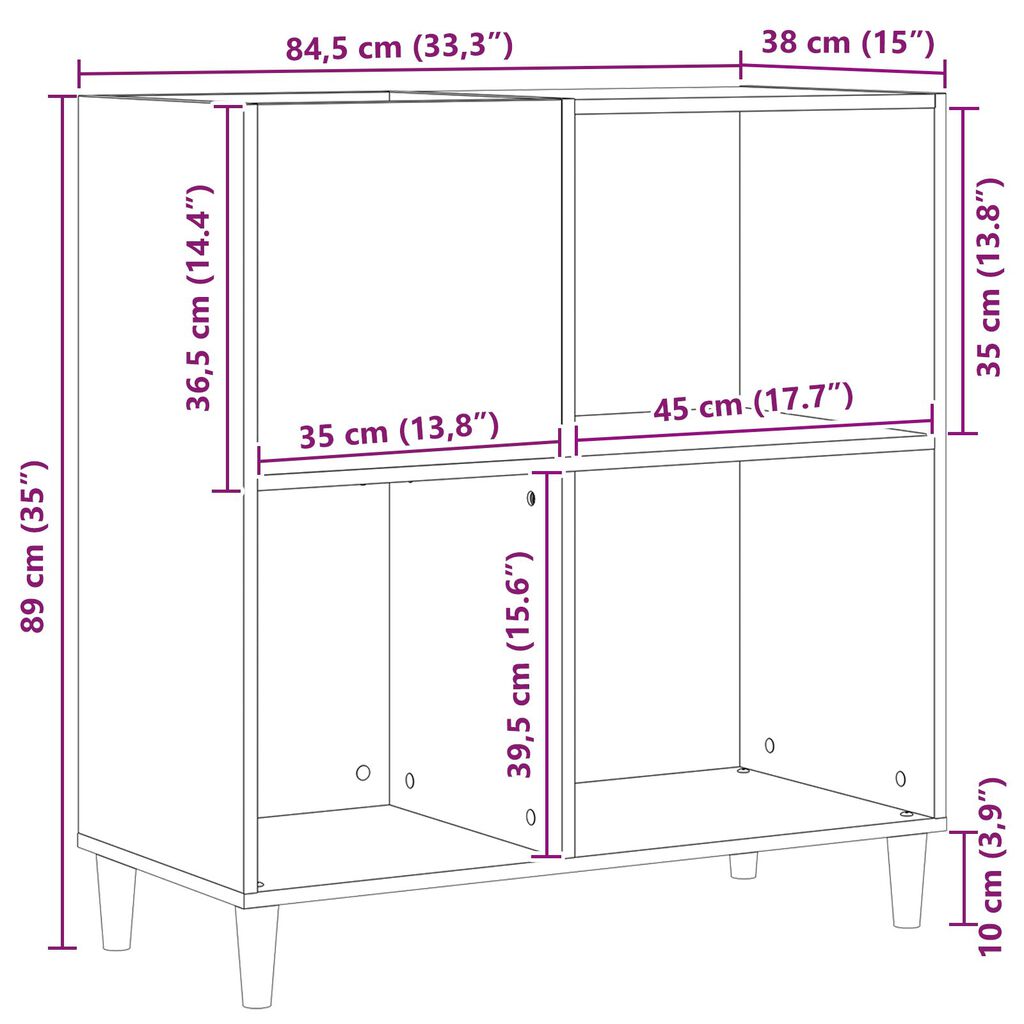 vidaXL Ντουλάπα Δίσκων Μαύρο Δρυς 84,5x38x89 εκ Επεξεργασμένο Ξύλο