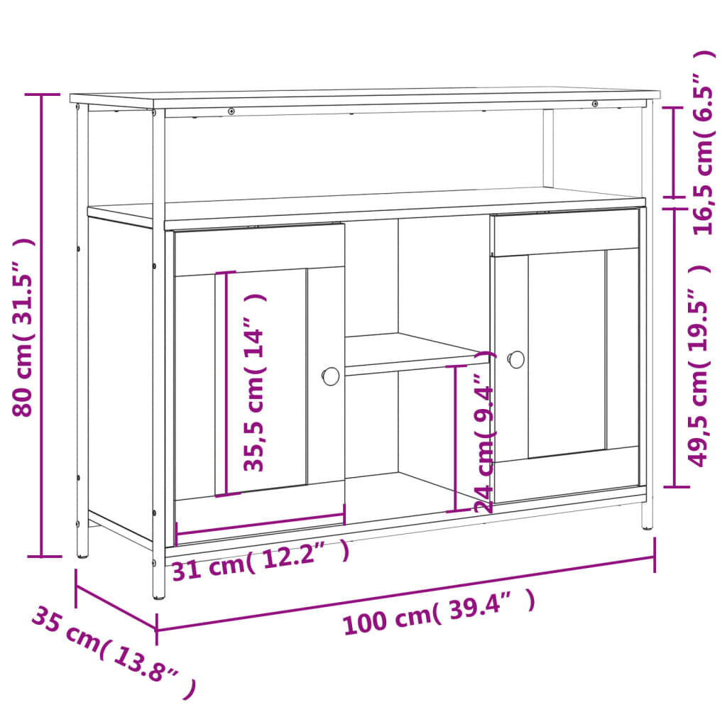 vidaXL Ντουλάπι Sonoma δρυς 100x35x80 εκ. Επεξεργασμένο Ξύλο