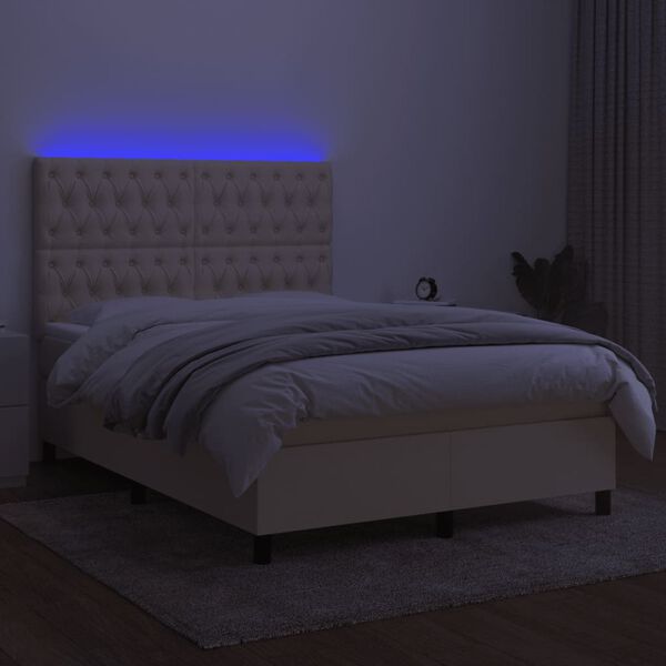 vidaXL &Kappa;&rho;&epsilon;&beta;ά&tau;&iota; Boxspring &mu;&epsilon; &Sigma;&tau;&rho;ώ&mu;&alpha; & LED &Kappa;&rho;&epsilon;&mu; 140x190 &epsilon;&kappa;. &Upsilon;&phi;&alpha;&sigma;&mu;ά&tau;&iota;&nu;&omicron;