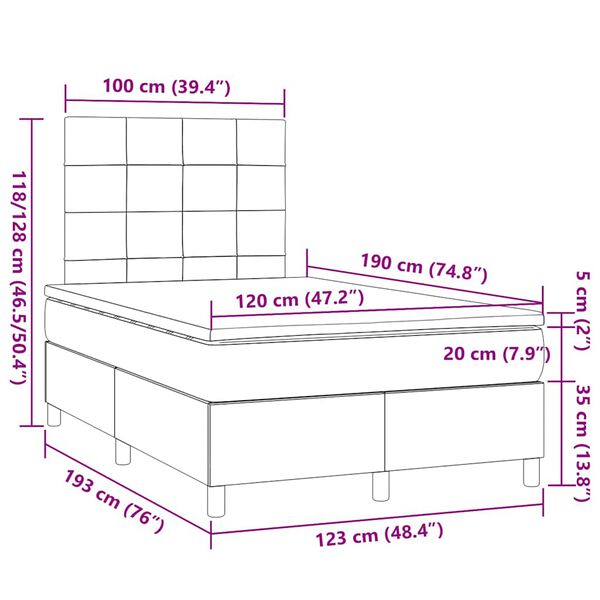 vidaXL Κρεβάτι Boxspring με Στρώμα & LED Αν.Γκρι 120x190εκ. Υφασμάτινο