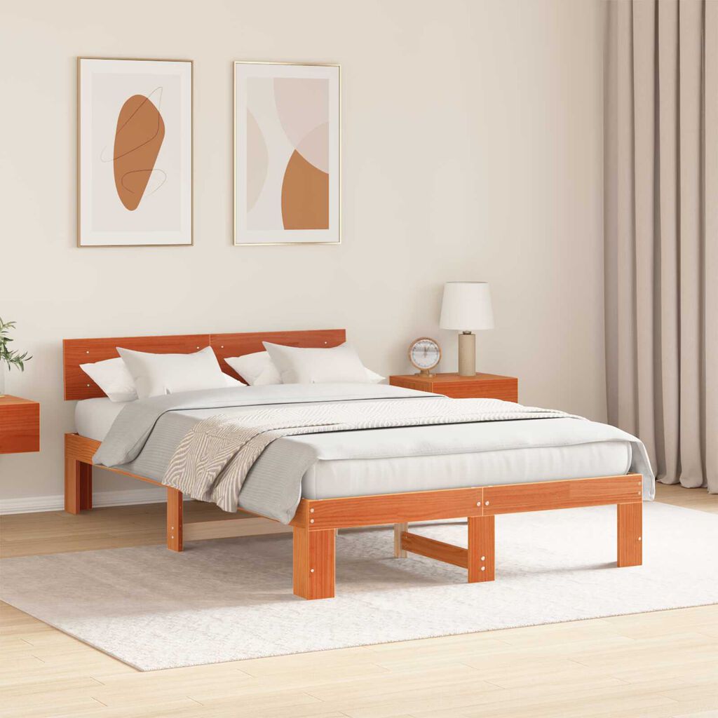 vidaXL Σκελετός Κρεβατιού Καφέ 140 x 190 cm Μασίφ ξύλο πεύκου