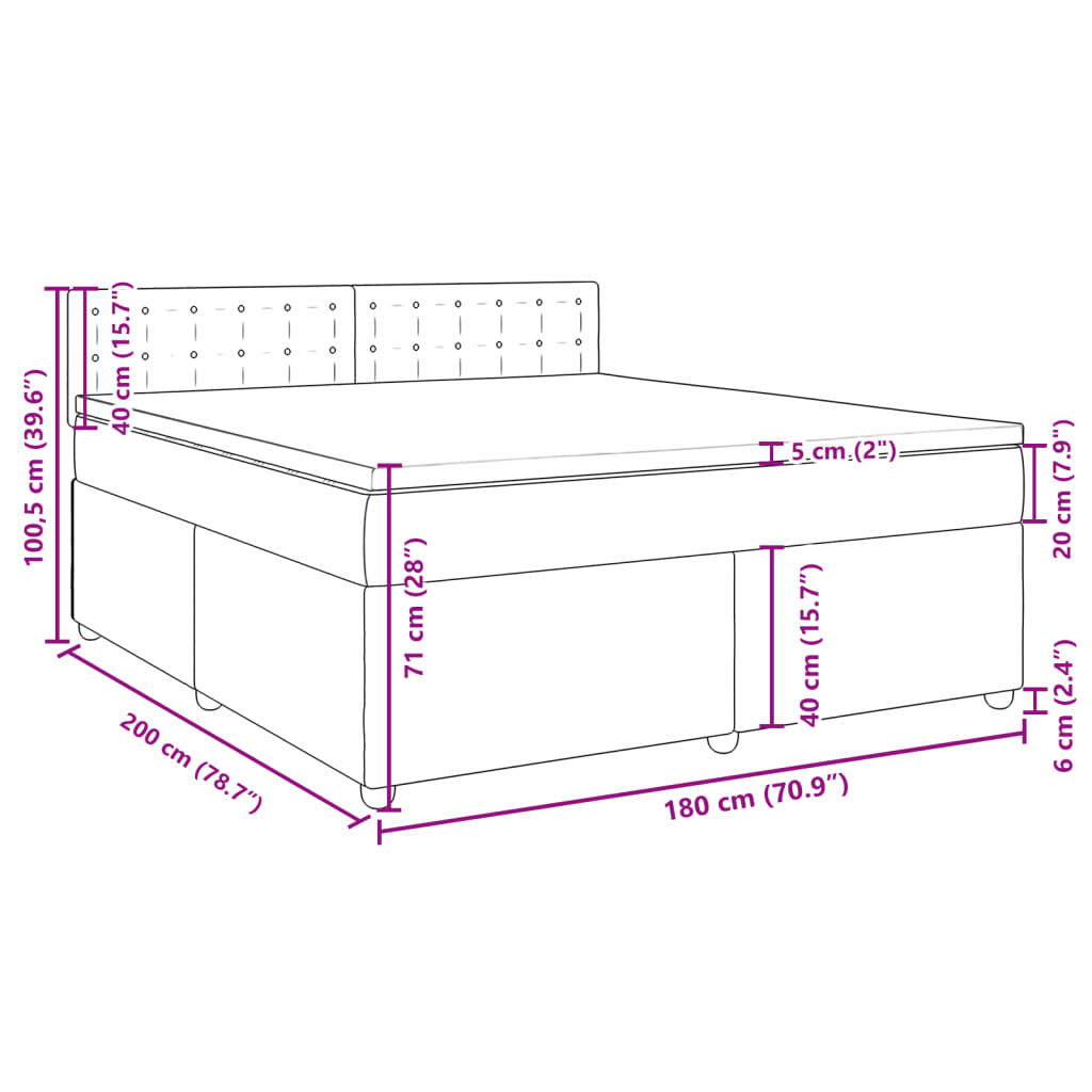 vidaXL Κρεβάτι Boxspring με Στρώμα Κρεμ 180x200 εκ. Υφασμάτινο