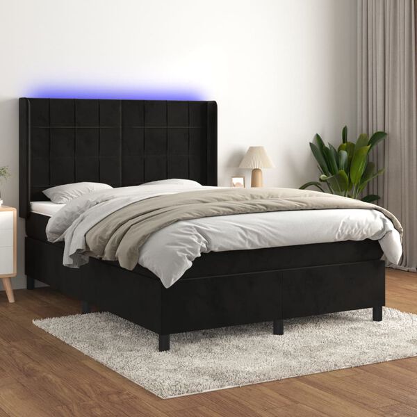 vidaXL &Kappa;&rho;&epsilon;&beta;ά&tau;&iota; Boxspring &mu;&epsilon; &Sigma;&tau;&rho;ώ&mu;&alpha; & LED &Mu;&alpha;ύ&rho;&omicron; 140x190 &epsilon;&kappa;. &Beta;&epsilon;&lambda;&omicron;ύ&delta;&iota;&nu;&omicron;