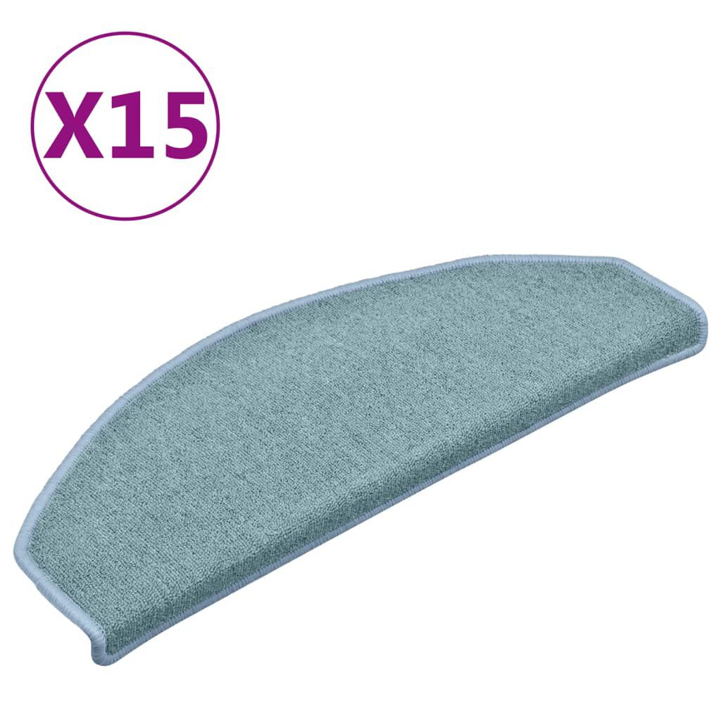 vidaXL Πατάκια Σκάλας Μοκέτα 15 τεμ. Μπλε 65 x 24 x 4 εκ.