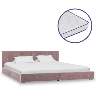 vidaXL Κρεβάτι Ροζ 160 x 200 εκ. Βελούδινο με Στρώμα Αφρού Μνήμης