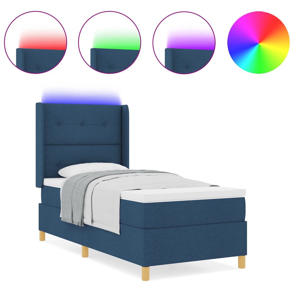 vidaXL Κρεβάτι Box Spring με Στρώμα Μπλε 80x200 εκ. Ύφασμα