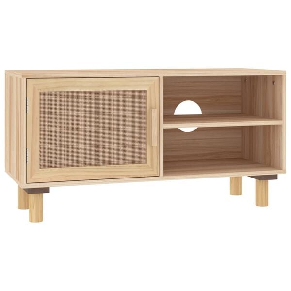 vidaXL Έπιπλο Τηλεόρασης Καφέ 80x30x40 εκ. Μασίφ Πεύκο & Φυσικό Ρατάν