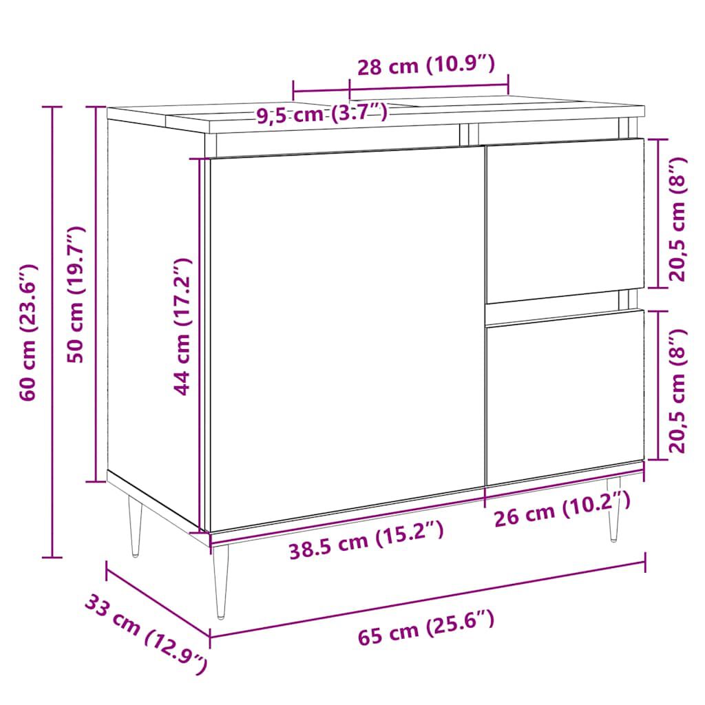 vidaXL Ντουλάπι Νιπτήρα Μπάνιου Sonoma Δρυς 65x33x60 εκ. Επεξ. Ξύλο