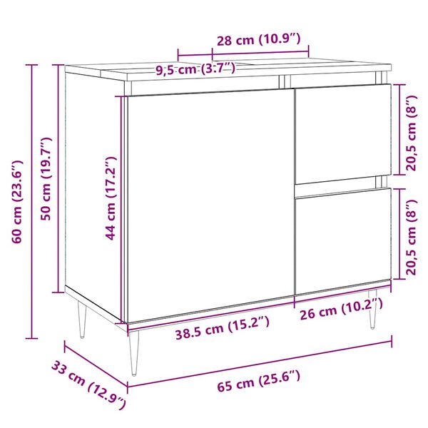 vidaXL Ντουλάπι Νιπτήρα Μπάνιου Sonoma Δρυς 65x33x60 εκ. Επεξ. Ξύλο