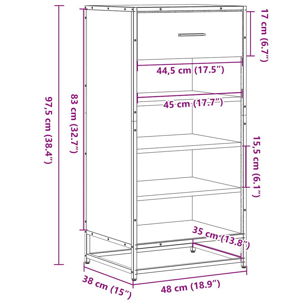 vidaXL Ράφι παπουτσιών καφέ δρυς 48x38x97,5 cm Κατασκευασμένο ξύλο